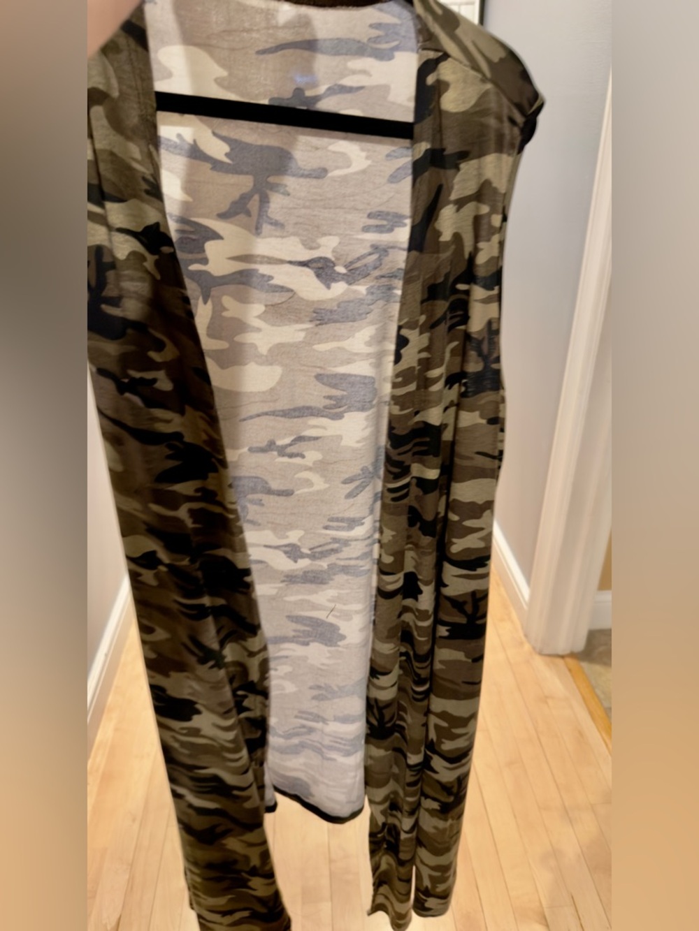 Camo Print Duster Cardigan - Olive Green, Khaki & Dark Gray